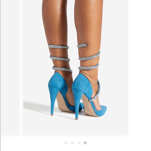 Nib pretty blue wrap around sparkle heels 5” H Sz 10 - Picture 3 of 5